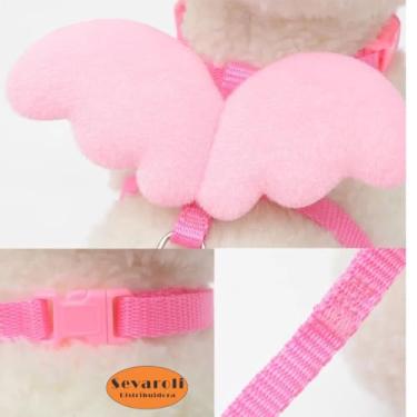 Imagem de Coleira Peitoral Anjo para Gato Pet Ajustável com Guia e Asa cachorro porco coelho (Rosa)