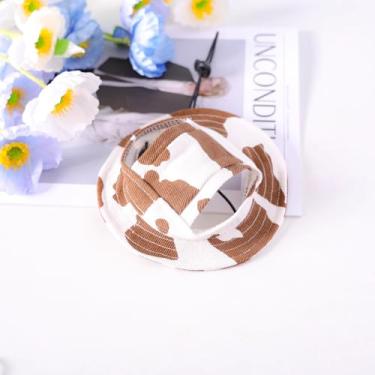 Imagem de Chapéu de pescador animal de estimação estampa de vaca elegante boné ajustável para cães moderno gato proteção solar acessório para cabeça adequado para 8 a 13 kg