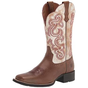 Imagem de ARIAT Bota feminina Quickdraw Cowgirl bico quadrado marrom, Tempestade de areia/branco envelhecido, 7.5 Big Kid