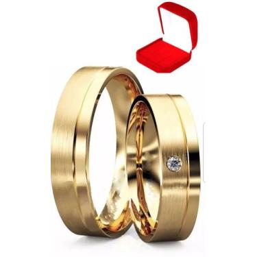 Imagem de Alianças Banhada Ouro 18k Casamento Tradicional Noivado Anel Pedrinha 