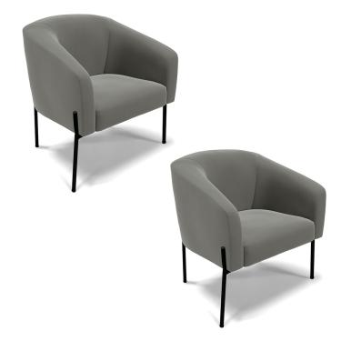 Imagem de Poltrona Decorativa Pé de Ferro Preto Kit 2 Stella Suede Grafite D03 - D'Rossi