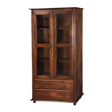 Imagem de Cristaleira Rústica De Madeira 2 Portas E 2 Gavetas Com Pés Torneados - Castanho Envelhecido