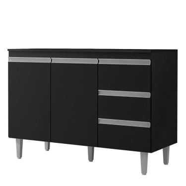 Imagem de Balcão Gabinete Cozinha Andreia 100cm 2 Porta S-t Ajl Móveis Preto