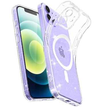 Imagem de Svanove Capa macia e transparente com glitter para iPhone 12 com brilho magnético, compatível com Magsafe ultrafina, transparente, brilhante, brilhante, seguro, capa feminina