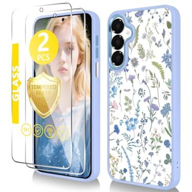 Imagem de Capa para Samsung Galaxy A15 5G com protetor de tela de vidro temperado [proteção de alta qualidade] TPU fino e policarbonato rígido, capa transparente com estampa floral fofa para meninas e mulheres