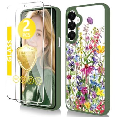 Imagem de Capa para Samsung Galaxy A15 5G com protetor de tela de vidro temperado [proteção de alta qualidade] Capa transparente de TPU fino e policarbonato rígido, design elegante e fofo com estampa floral