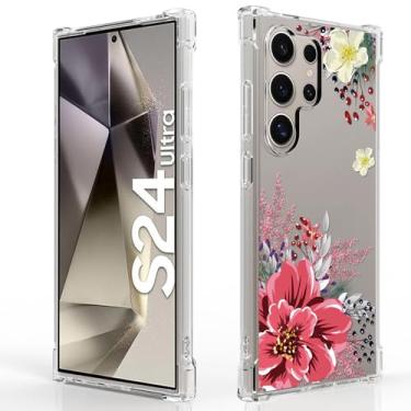 Imagem de Osophter Capa para Galaxy S26 Ultra: Transparente Mulheres Meninas Meninos Cantos Reforçados TPU Absorção de Choque Flexível para Samsung Galaxy S26 Ultra Capa de Telefone Flor Vermelha