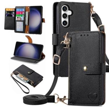 Imagem de Furiet Capa carteira para Samsung Galaxy S25 FE 5G Bolsa de bolso com zíper com alça de pulso, suporte de couro PU flip fólio porta-cartões acessórios capa para celular para S 25 EF AI S25FE 25S preta