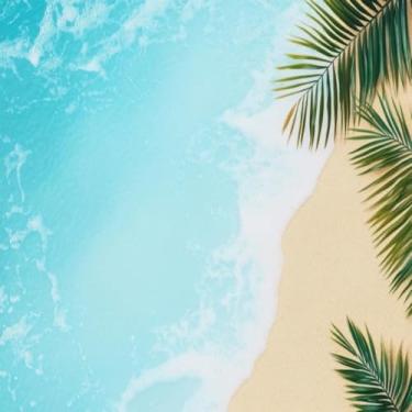 Imagem de Quadro Decorativo Praia com Folhagens Estampa de Areia e Palmeiras para Decoração de Ambiente 40x40cm