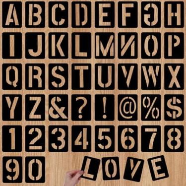 Imagem de Ouligay 42 peças de letras de estêncil, estênceis de alfabeto, estênceis de letras para pintura, kit de estênceis de plástico reutilizável para artesanato, tecido, madeira, arte de parede