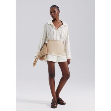 Imagem de Shorts Feminino Bicolor Cintura Alta Com Linho Hering-Feminino