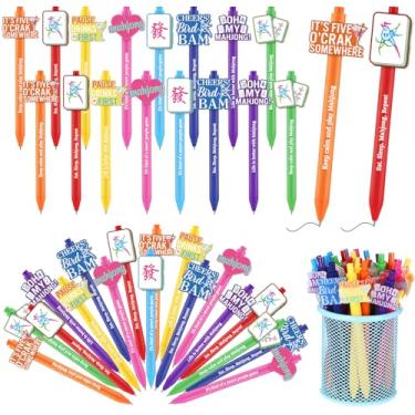 Imagem de Epakh 48 canetas esferográficas de Mahjong, presentes engraçados chineses, retráteis, para amantes de mahjong, homens e mulheres, para escritório, casa, aniversário, Natal (multicolorido, maior