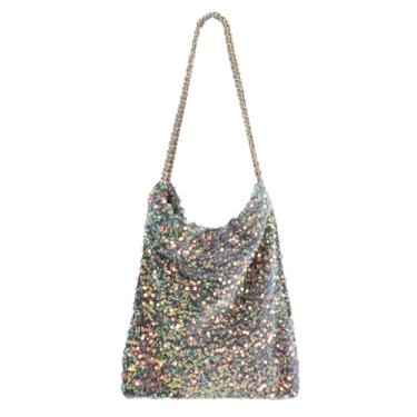 Imagem de Bolsa feminina de ombro com strass, camurça sintética, cristal, glitter, alça superior com correntes, bolsa nas axilas, Lantejoulas em D, multicoloridas, 30*9*32cm