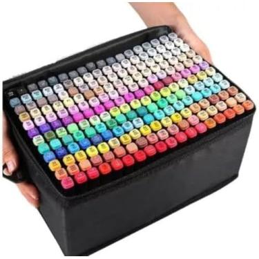 Imagem de Conjunto de Canetas Marcador Permanente Canetinhas para Colorir Touch com Ponta Dupla para Desenhos Profissional e Escolar com Duas Pontas Hidrográficas com Estojo para Transporte Brashopmall® (120)