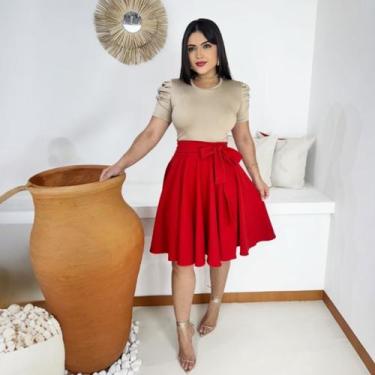 Imagem de Saia Midi Plus Size Godê Moda Evangélica Feminina - Miss Flower, Verme
