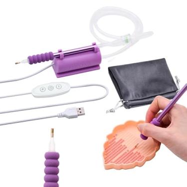 Imagem de Zellina Caneta de pintura artística de diamante elétrico com 3 níveis - Caneta artística de diamante a vácuo com base de silicone, bandeja de armazenamento, roxo estável e duradouro