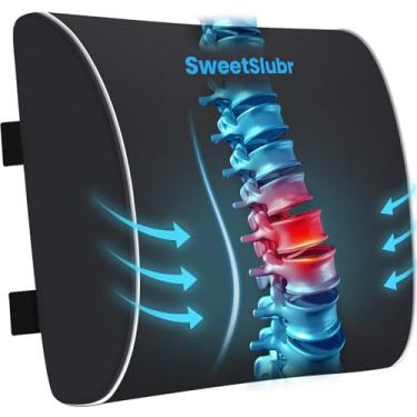 Imagem de SweetSlubr Almofada grande de suporte lombar para cadeira de escritório, assentos de carro e mesas domésticas, suporte ergonômico para as costas com alças ajustáveis duplas, capa lavável na máquina