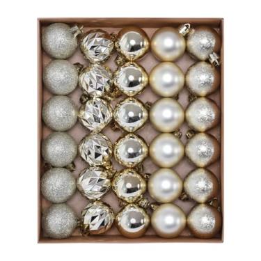 Imagem de HipTree Conjunto de enfeites de árvore de 30 quilates - Ornamento decorativo de bola decorativa à prova de estilhaçamento de ouro champanhe de 30 quilates, mini enfeites de mesa de árvore de Natal