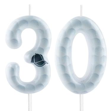 Imagem de Vela de golfe – velas numéricas 30 para topo de bolo, velas esportivas de aniversário de 6 cm, perfeitas como decorações de bolo com tema de golfe para homens, mulheres, aniversários, aniversários de