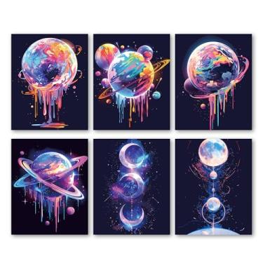 Imagem de Bgohrd Pôster de planeta em aquarela, pintura de universo colorido, decoração de arte de parede, pôster cosmos de fundo preto para sala de estar em casa, presentes elegantes para entusiastas do espaço