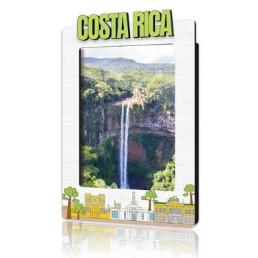 Imagem de DRWJPAT Moldura magnética para fotos da Costa Rica, mini molduras magnéticas para geladeira e armário, presentes de lua de mel para amigos e casais, imãs de madeira para viagem -B16