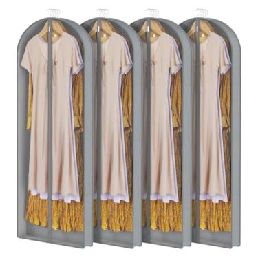 Imagem de Zilink Bolsas Transparentes para Vestidos, Bolsas para Roupas de 60" para Pendurar Roupas, Bolsa para Capa de Vestido com Reforços de 4" para Vestidos Longos, Casacos, Ternos, Arma60"-4 Unidades,Cinza