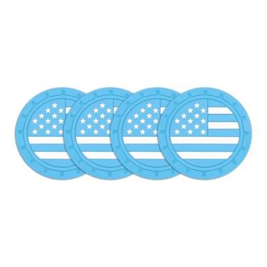 Imagem de Lyxheth 4 peças de porta-copos de carro, almofadas de copo de carro, bandeira americana colorida com inserção da bandeira dos EUA, porta-copos de copo de carro, acessórios de carro 6 cm