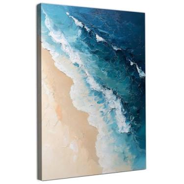 Imagem de Arte de parede azul abstrata oceano arte de ondas modernas tela do oceano neutro imagens de praia na moda mar praia pôster abstrato paisagem marítima impressões tema costeiro paisagem mar arte de