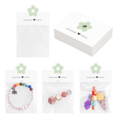 Imagem de joycraft Embalagem de joias para pequenas empresas – 100 peças de cartões de exibição de pulseira branca com sacos transparentes, pequeno conjunto de exibição de joias feito à mão para pulseiras