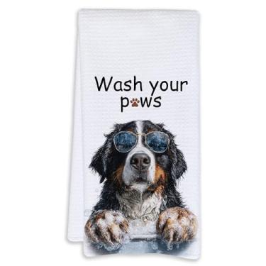 Imagem de Cabana Bro Toalhas de mão engraçadas para banheiro Bernese Mountain Dog, presentes para cães Bernese Mountain, Wash Your Paws Toalhas de mão engraçadas para cães para decoração de banheiro de crianças