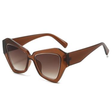 Imagem de Óculos de Sol Retrô Poligonal Olho de Gato em Gelatina Colorida Feminino UV400 Moda Tendência Degradê Masculino (Degradê Marrom Chá)