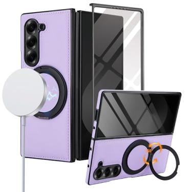 Imagem de XKchatpt Capa para Samsung Galaxy Z Fold 6, suporte giratório de 360° com protetor de tela, couro PU suporta carregamento sem fio, antichoque, capa antiqueda para Galaxy Z Fold 6 (Roxo)