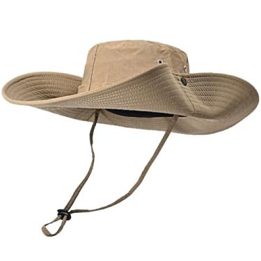 Imagem de Chapéu de sol de aba larga, chapéu balde de proteção solar para homens, chapéu Boonie unissex com alça de queixo ajustável, boné de pesca respirável para viagens e atividades ao ar livre