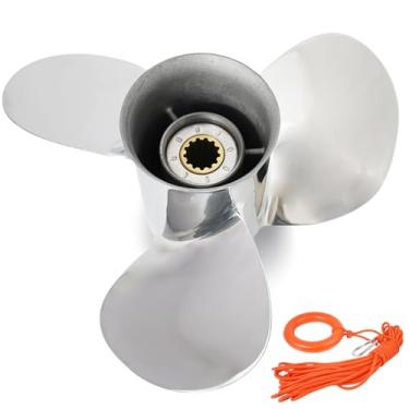 Imagem de QIKIRUO Hélices de aço inoxidável 11 1/8X13 11 1/4X14 11X15 para BRP, Johnson, Evinrude, OMC Stern Drive 40HP, 50HP, dente de 13 estrias, prensado em cubo de borracha, RH (11 1/8DiaX13P)
