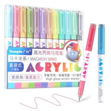 Imagem de Marcadores de tinta acrílica, marcadores de acrílico de 12 cores com ponta de bala, cobertura forte, grande capacidade de tinta, canetas de tinta multiuso para pintura rupestre, artesanato, bricolagem