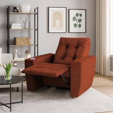 Imagem de Poltrona Do Papai Reclinável Suede Porta Copo Perola TerraCota