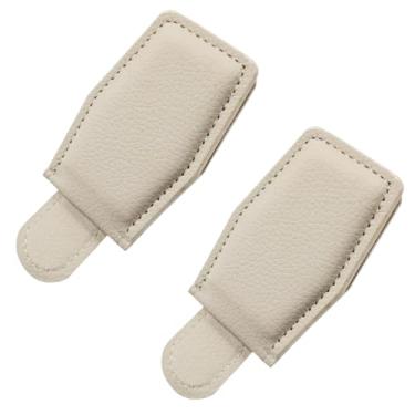 Imagem de UHANBUT 2 peças de suportes magnéticos para óculos de sol de carro, porta-óculos de couro, cartões e clipe de bilhetes, acessórios de viseira de carro para caminhão SUV (bege)