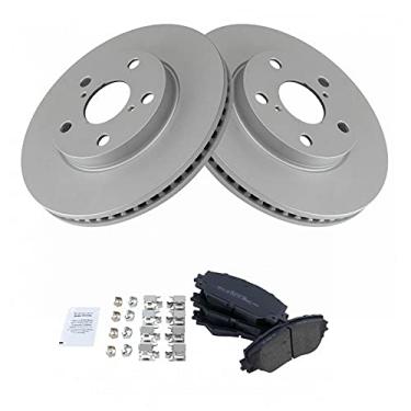 Imagem de TRQ Kit de conjunto de pastilha de freio a disco semimetálico frontal e rotor revestido a G para Toyota Rav4 Prius V Le0xus HS250h Scion xB