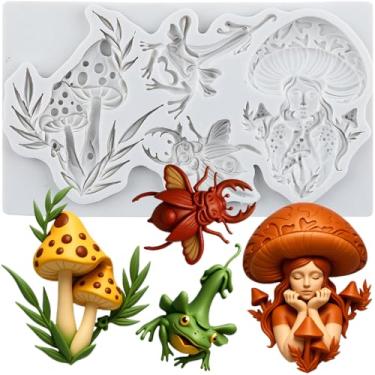 Imagem de MYPRACS Molde de silicone para fondant de sapo de cogumelo para decoração de bolo de açúcar topo de cupcake pasta de goma de chocolate argila de polímero