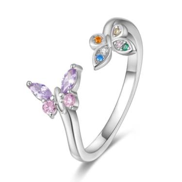 Imagem de Colorful CZ Butterfly Adjustable Open Ring for Women Dainty Angel Wings Expandable Small Finger Knuckle Pinky Rings Promise Eternity Stacking Wrap Ring for Daughter Birthday Xmas Gifts 7# (Double