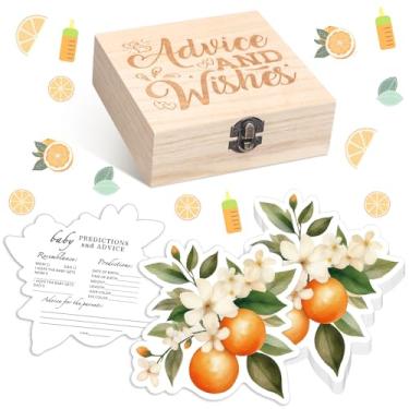 Imagem de RattanView 50 peças de cartas de jogo de previsão e conselhos do bebê de dois lados com caixa de lembrança de madeira floral abóbora dia de ação de graças cartas de jogo (A Little Cutie is on the way)