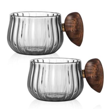 Imagem de Bincoo Conjunto de 2 xícaras de café gelado, conjunto de canecas de café de vidro transparente, copos de café latte, canecas de cappuccino de 250 ml, xícaras de café expresso com alça (cinza)