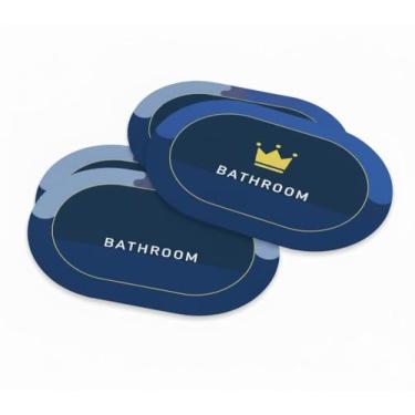 Imagem de Tapete de Banheiro Mágico Antiderrapante Oval Super Macio Soft 40x60cm, Ultra Absorvente com Secagem Rápida, Base de Borracha, Design Moderno com Coroa, Rosa e Azul Marinho Kit (4)