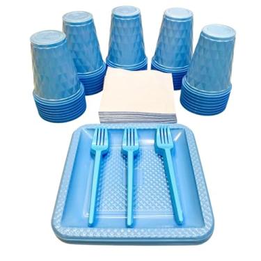 Imagem de Kit Festa com 180 itens - 40 Pratos 40 Copos 50 Garfinhos 50 Guardanapos Descartáveis Aniversário Candy (Azul Candy)