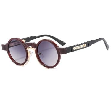Imagem de Óculos de Sol Redondos Masculinos Pequenos Estilo Punk Feminino Degradê UV400 para Esportes ao Ar Livre, Corrida e Ciclismo, Vinho Tinto e Cinza