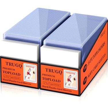 Imagem de TRUGQ 400 capas para cartas, capas para cartões de beisebol, 7,6 x 10,2 cm, plástico rígido, toploaders premium para trocar, jogos, esportes, futebol (200 capas rígidas + 200 mangas macias)