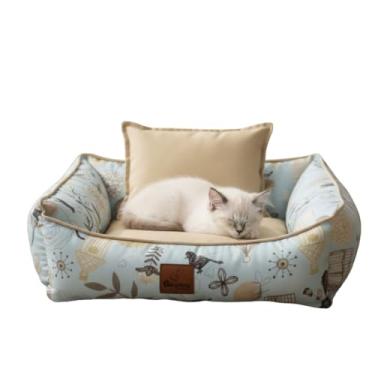 Imagem de Cama Pet Pequena, Para Cachorro e Gato, Lavavel, Com Ziper, Modelo Quadrada, Estampa Pássaros Vintage, Com Almofadinha + Jogo Americano, Bagdog - Tamanhos P/M/G (Pequeno)