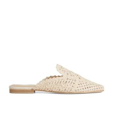 Imagem de DOEYG Tênis feminino Raffia Mules tecido bico quadrado Mary Jane Ballet sem salto mules elegante confortável casual, Bege, 40