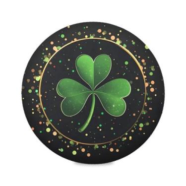 Imagem de Blueangle Jogo americano redondo de trevos verdes do dia de São Patrício, conjunto de 4 tapetes de mesa de poliéster, fácil de limpar, resistente ao calor, limpável, para mesa de jantar (653)