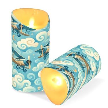 Imagem de Blueangle Pacote com 2 velas sem chama para aviões com controle remoto e temporizador, velas LED cintilantes (7,6 cm x 15 cm) para decoração de casa, casamento, acampamento (165)